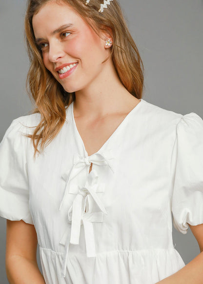 babydoll peplum dress with balloon sleeves