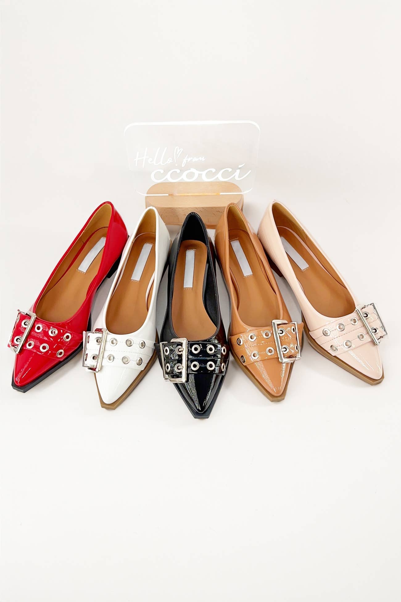 CCOCCI - RIVETS-37 POINTED TOE EYELET BUCKLE DECOR FLATS