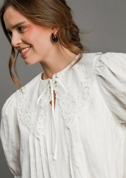 eyelet collared mini dress with front tie