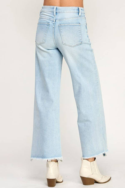Petra153 - P1590W-LA HIGH RISE WIDE LEG W/ DESTROYED HEM JEANS