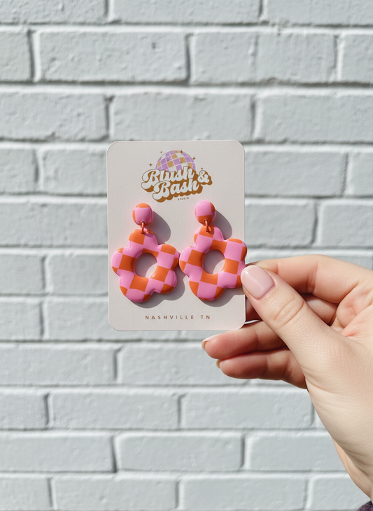 The Shimmer Shack Checkered Flower Earring