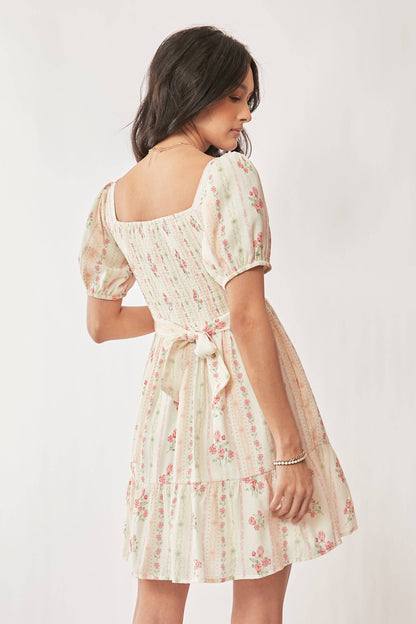 FLORAL SHORT BALLOON SLEEVE POCKET MINI DRESS