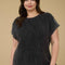 WASHED KNIT SHORT TAB SLEEVE PULLOVER SWEATER