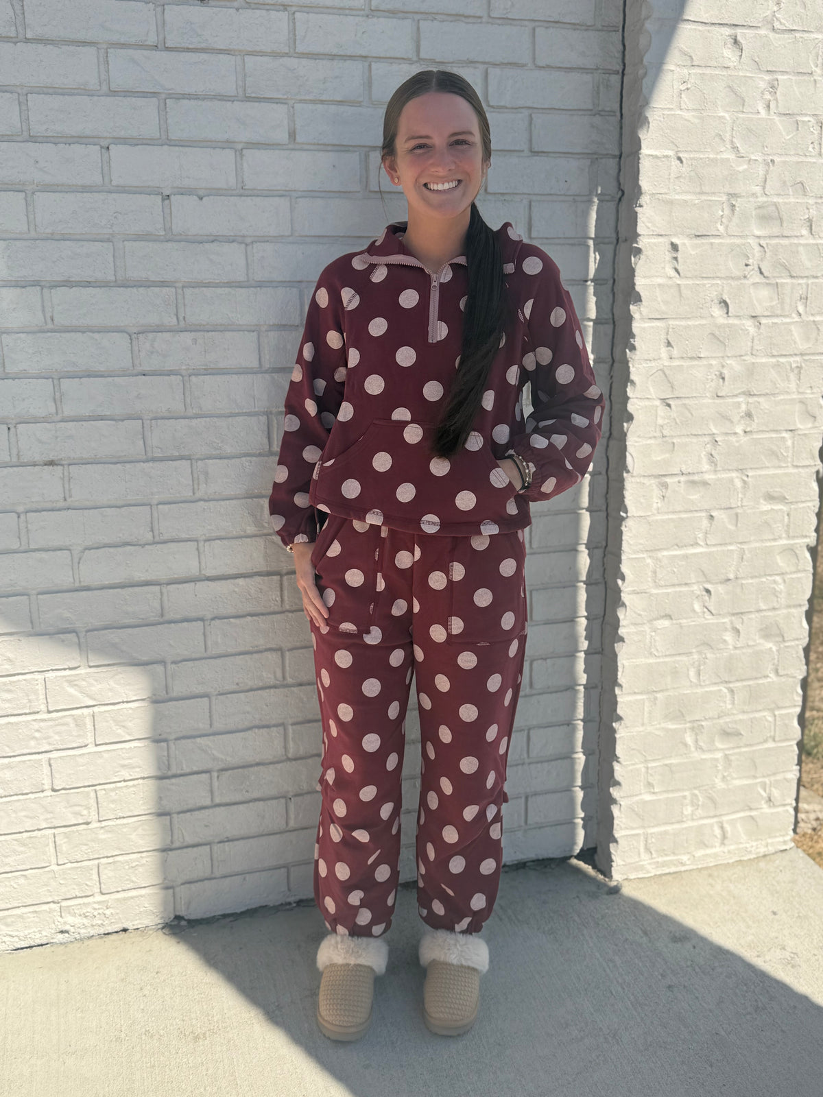 Burgandy & Cream Polka Dot Set