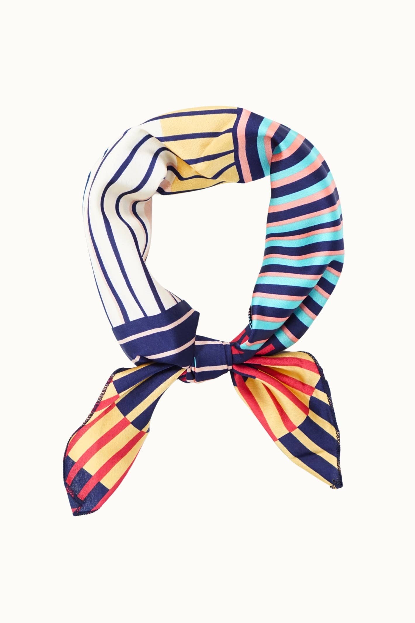 Olive & Pique - "So Silky" Satin Neckerchief Scarf, Versatile, Multi Stripes
