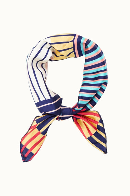 Olive & Pique - "So Silky" Satin Neckerchief Scarf, Versatile, Multi Stripes
