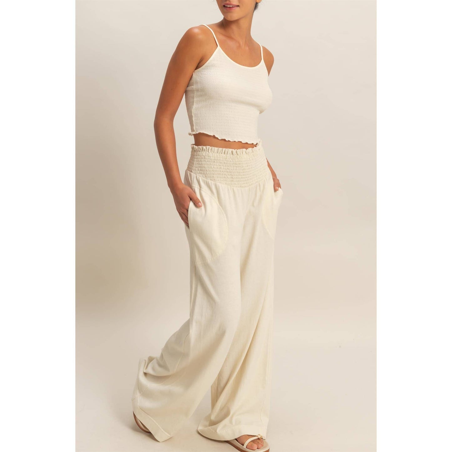 HYFVE - Mineral Washed Wide-Leg Smocked Waist Pants