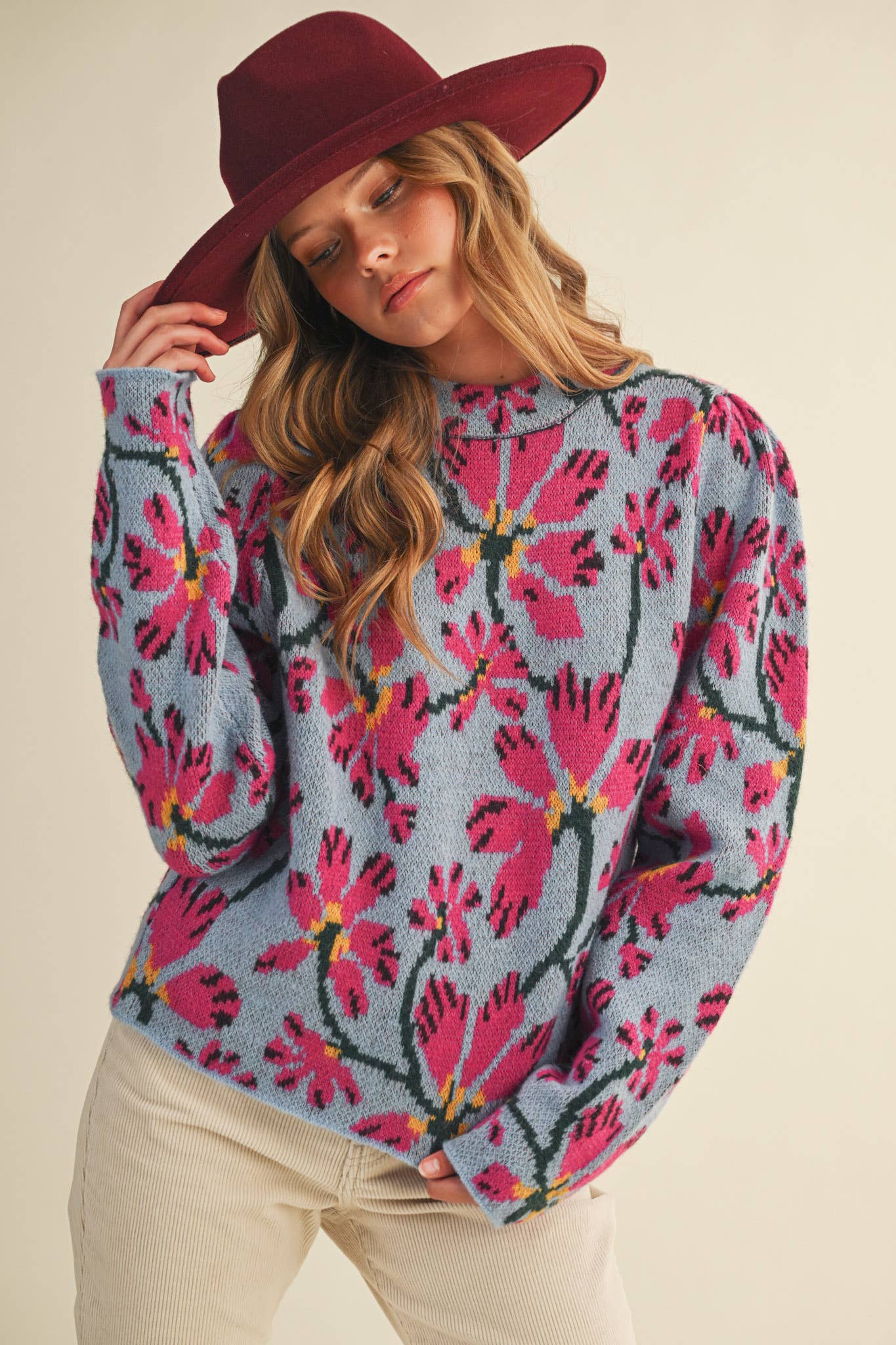 &MERCI - FLORAL MOCK NECK SWEATER MSW11101