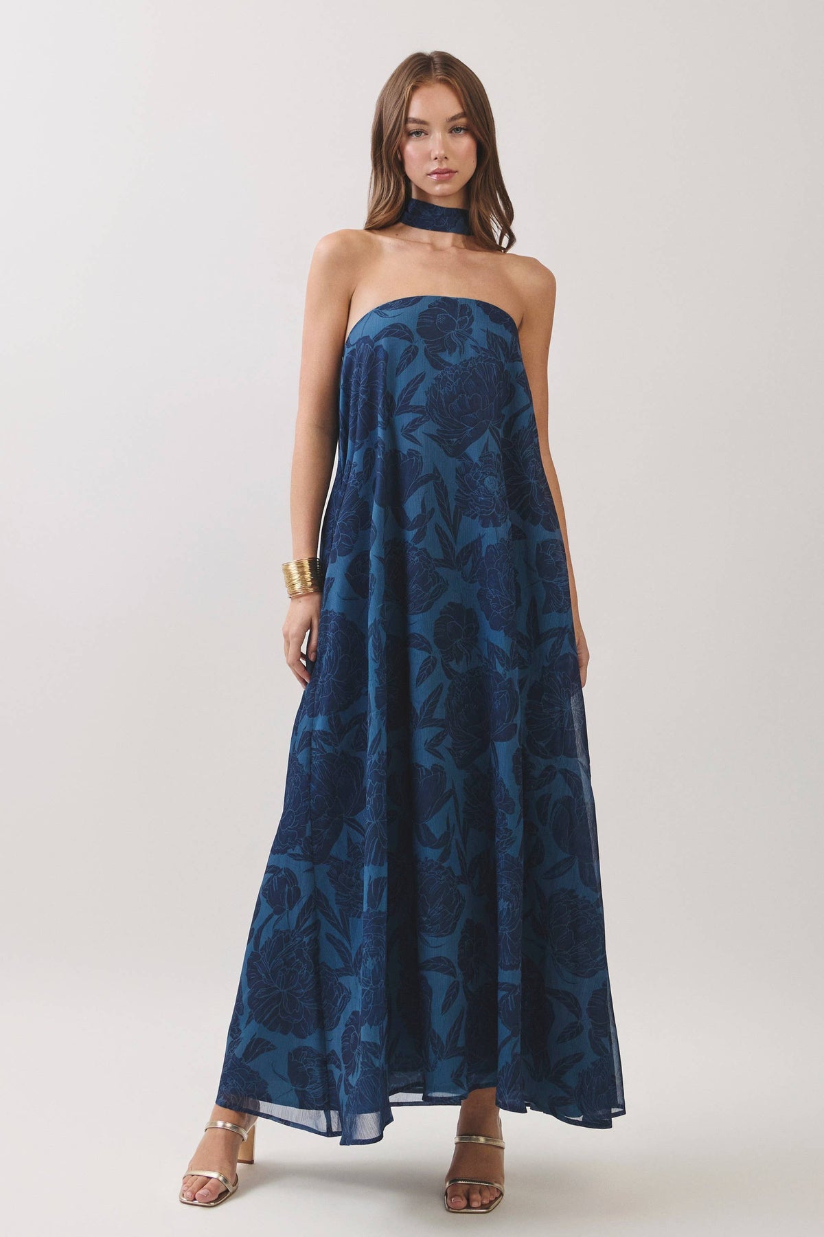 TCEC - CD07487-Floral Print Scarf Maxi Dress