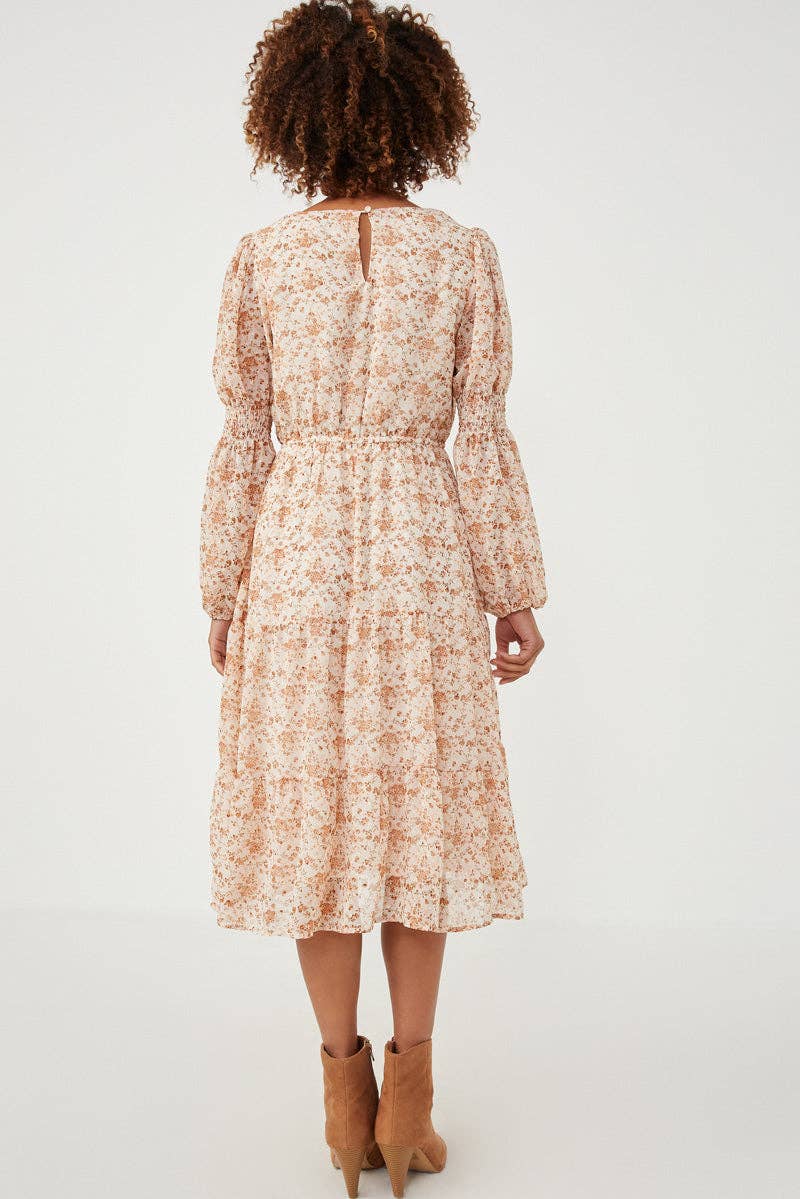 Hayden LA - Womens Floral Print Smocked Sleeve Midi Dress