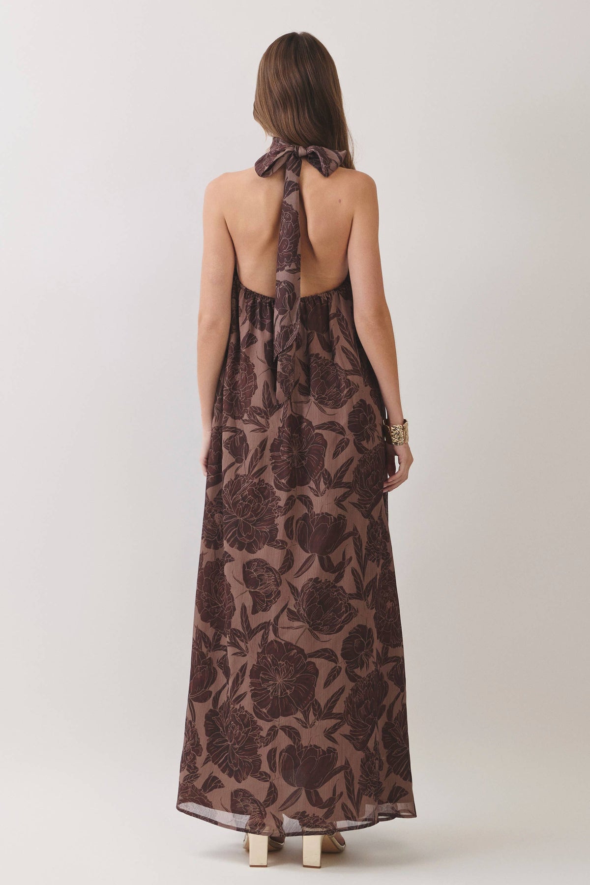 TCEC - CD07487-Floral Print Scarf Maxi Dress