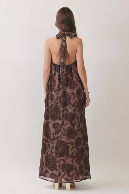 TCEC - CD07487-Floral Print Scarf Maxi Dress