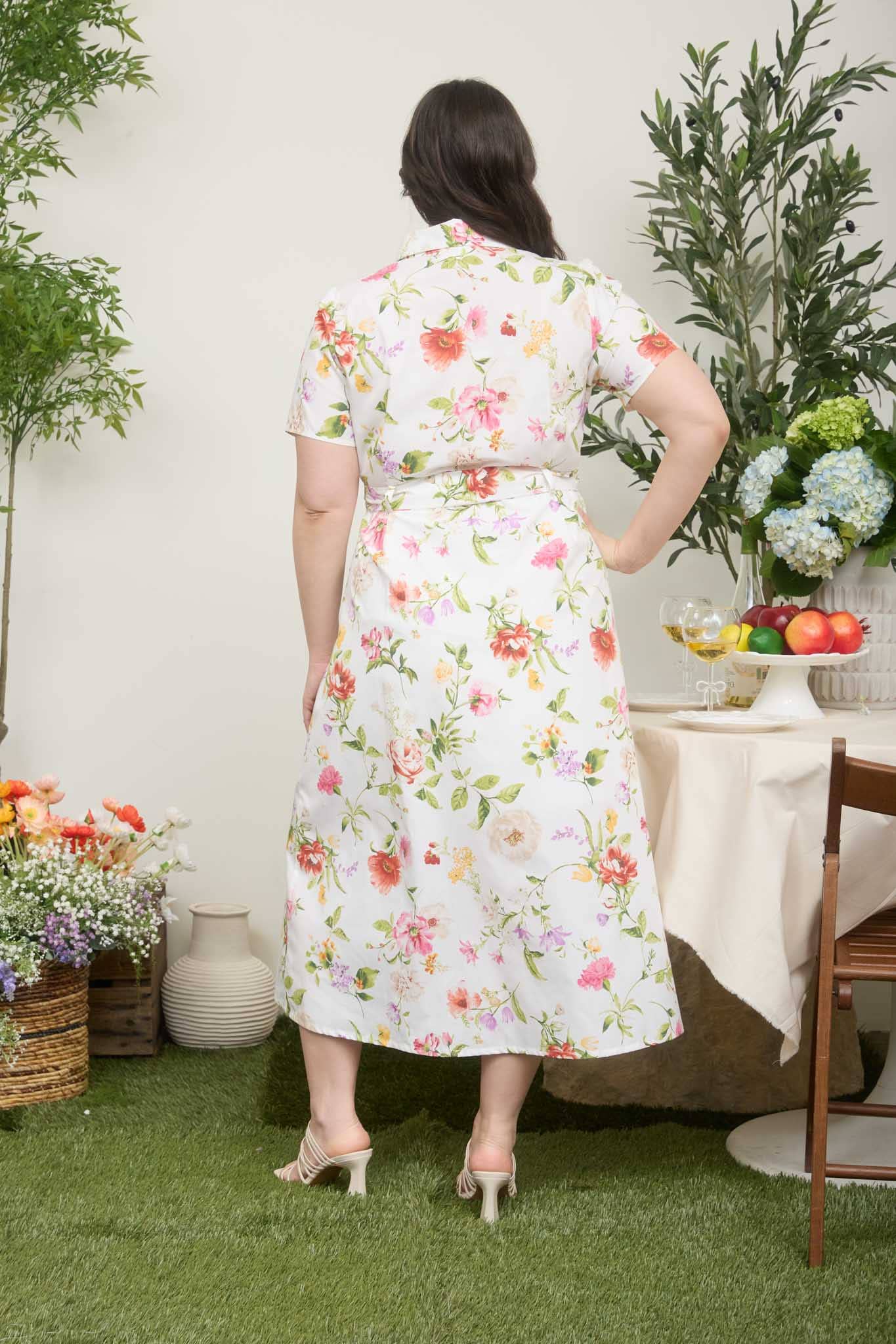 Blu Pepper - PLUS FLORAL SHORT SLEEVE BELTED MIDI SHIRT DRESS
