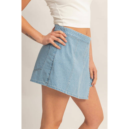 Wrap Front Denim Skort