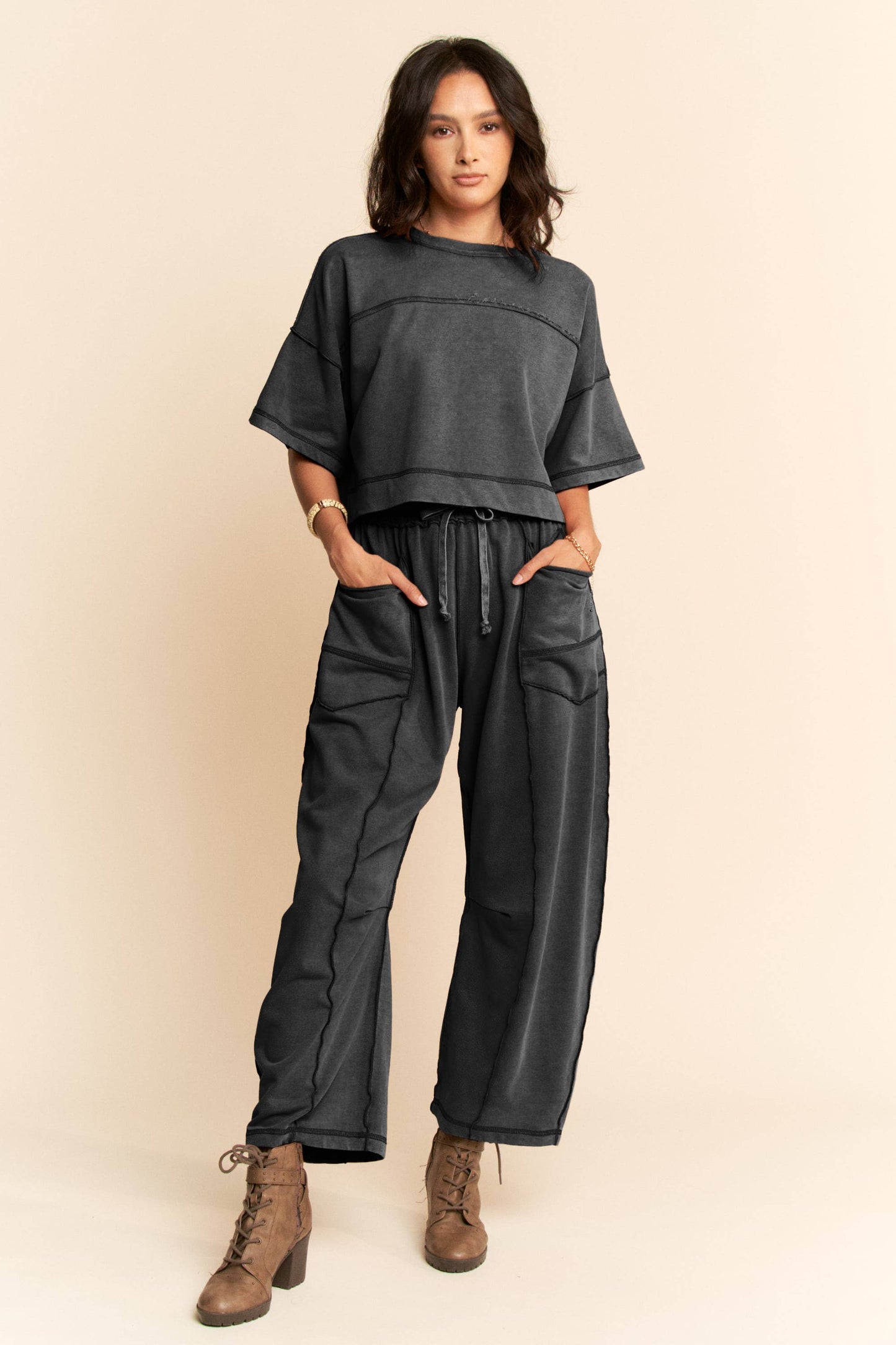 Davi & Dani - MINERAL WASHED EXPOSED BARREL PANTS SET