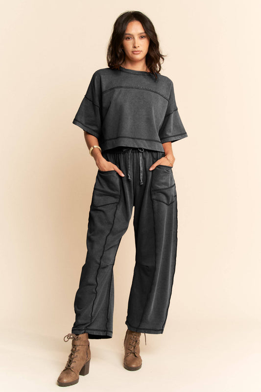 Davi & Dani - MINERAL WASHED EXPOSED BARREL PANTS SET