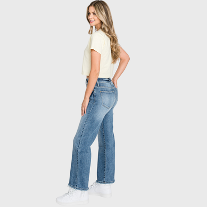 P489WF-MD SUPER HIGH RISE STRETCH SLIM STRAIGHT JEANS: 7/27