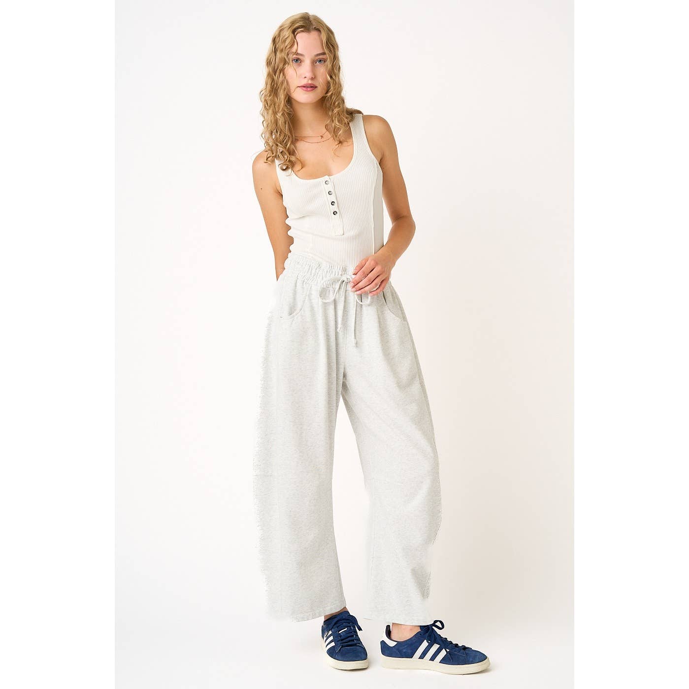 mittoshop - COTTON FRENCH TERRY PULL-ON BARREL LEG PANTS