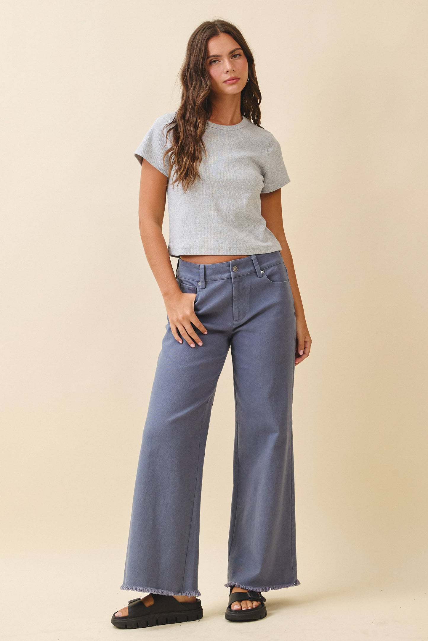 AEMI + CO - 7164GK Wide Leg Raw Hem Denim Pants