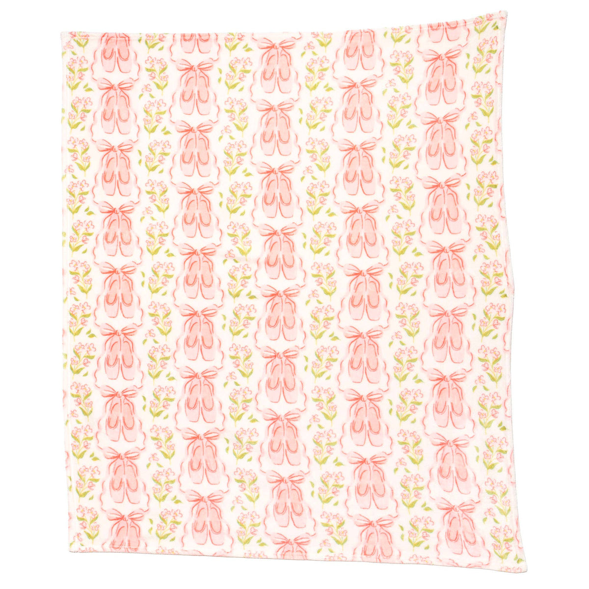 Pippi Post - Pink Ballet Slippers & Florals Fleece Throw Blanket