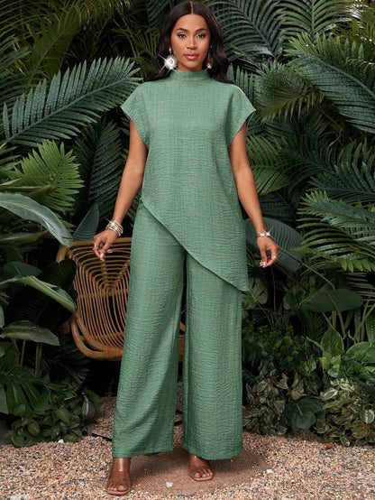 Suhkasana - Mock Neck Wide Leg Lounge Set Women Casual Matching Outfit