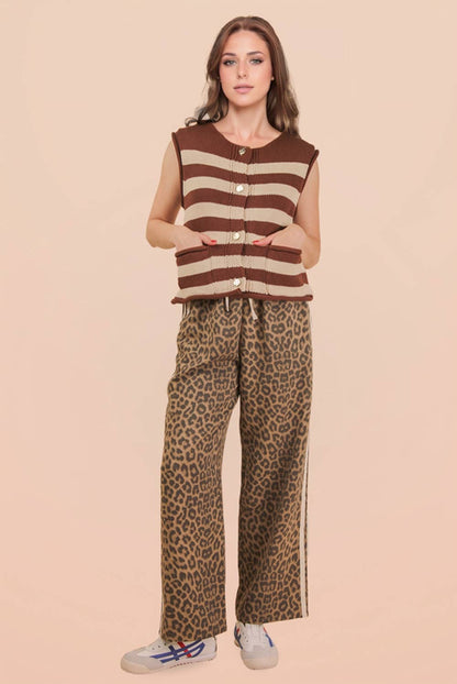 Brown Stripe Button Down Knit Sweater Top