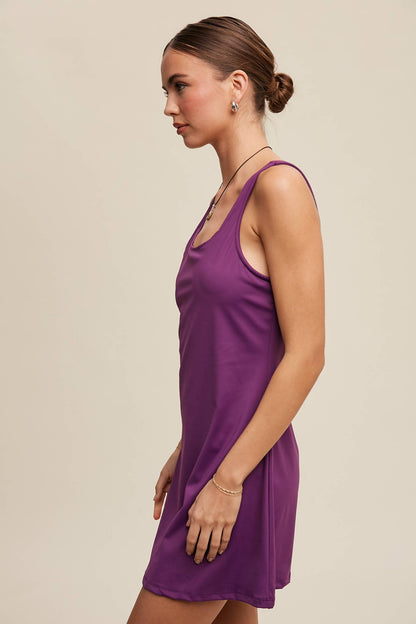 Listicle - Active Tank Mini Dress with Built-in Romper Lining