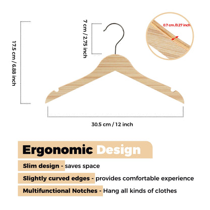Quality Hangers - WLMK32-NT – 12" Slim Natural Kids Wooden Hangers – 100-Pack