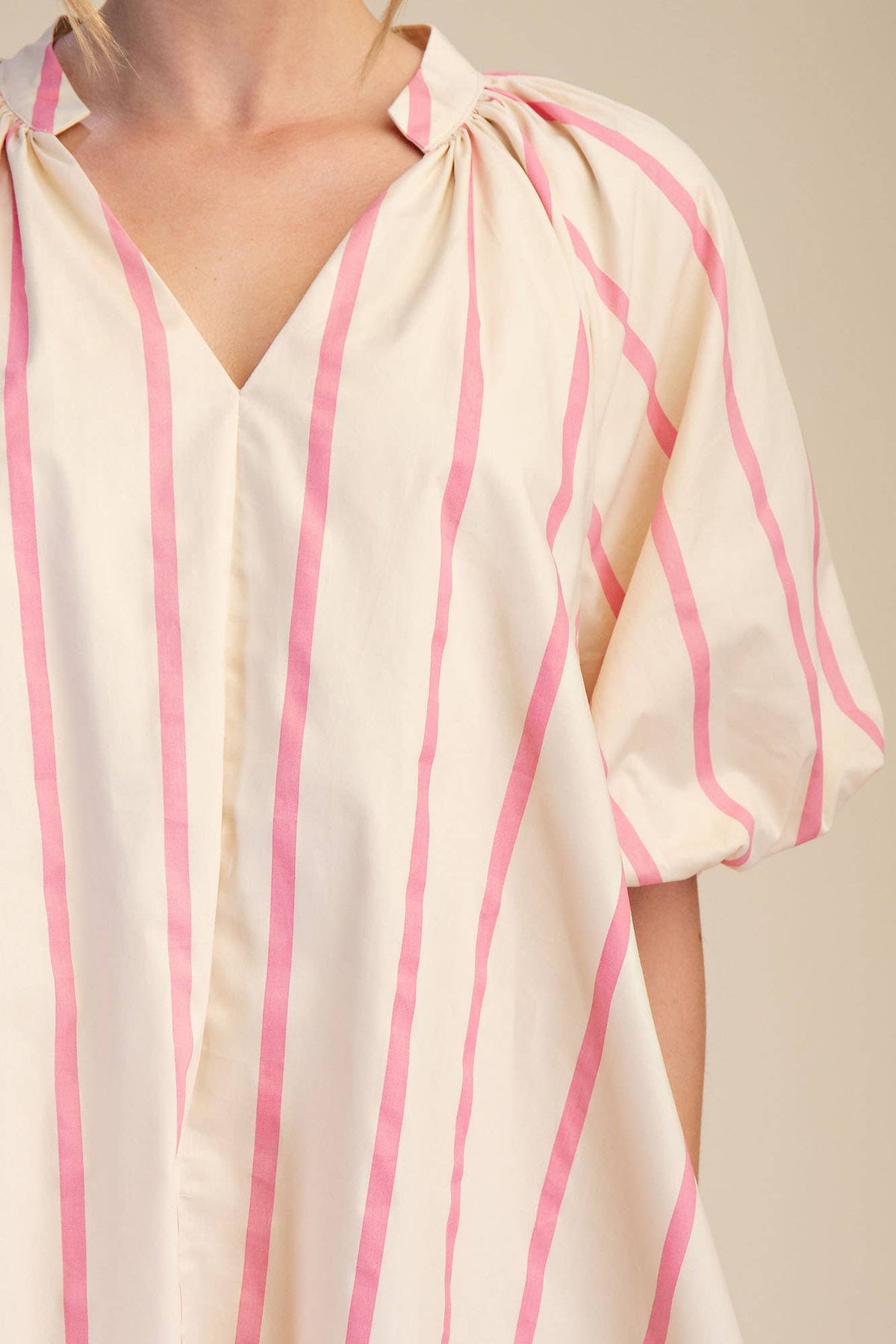 Glam - Puff-Sleeve Stripe Mini Shift Dress