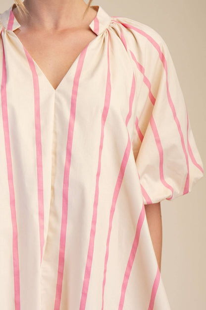 Glam - Puff-Sleeve Stripe Mini Shift Dress