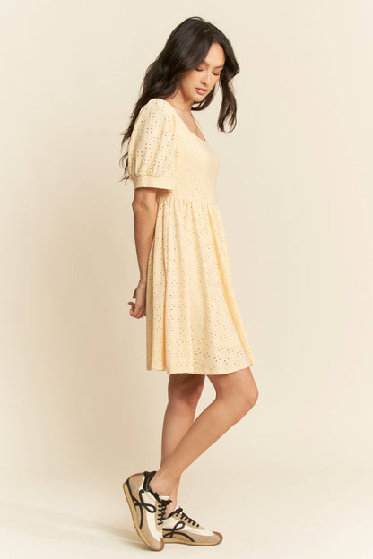 Butter yellow baby doll square neckline dress