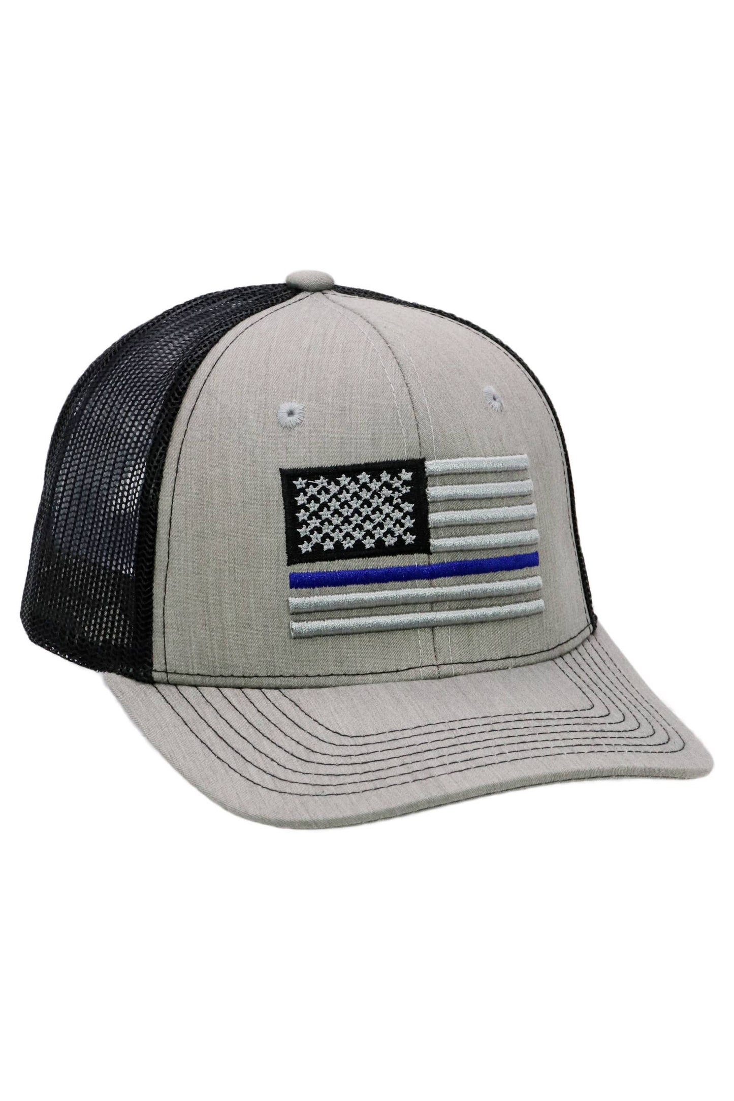Cap Zone - Police Blue Line American Flag Mesh Trucker Hat