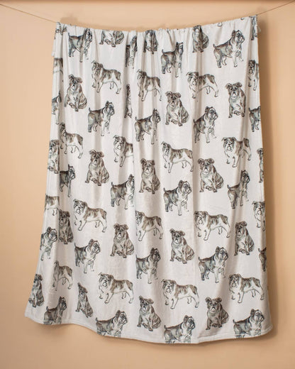 Forever Bulldog Throw  White/Multi  50x60