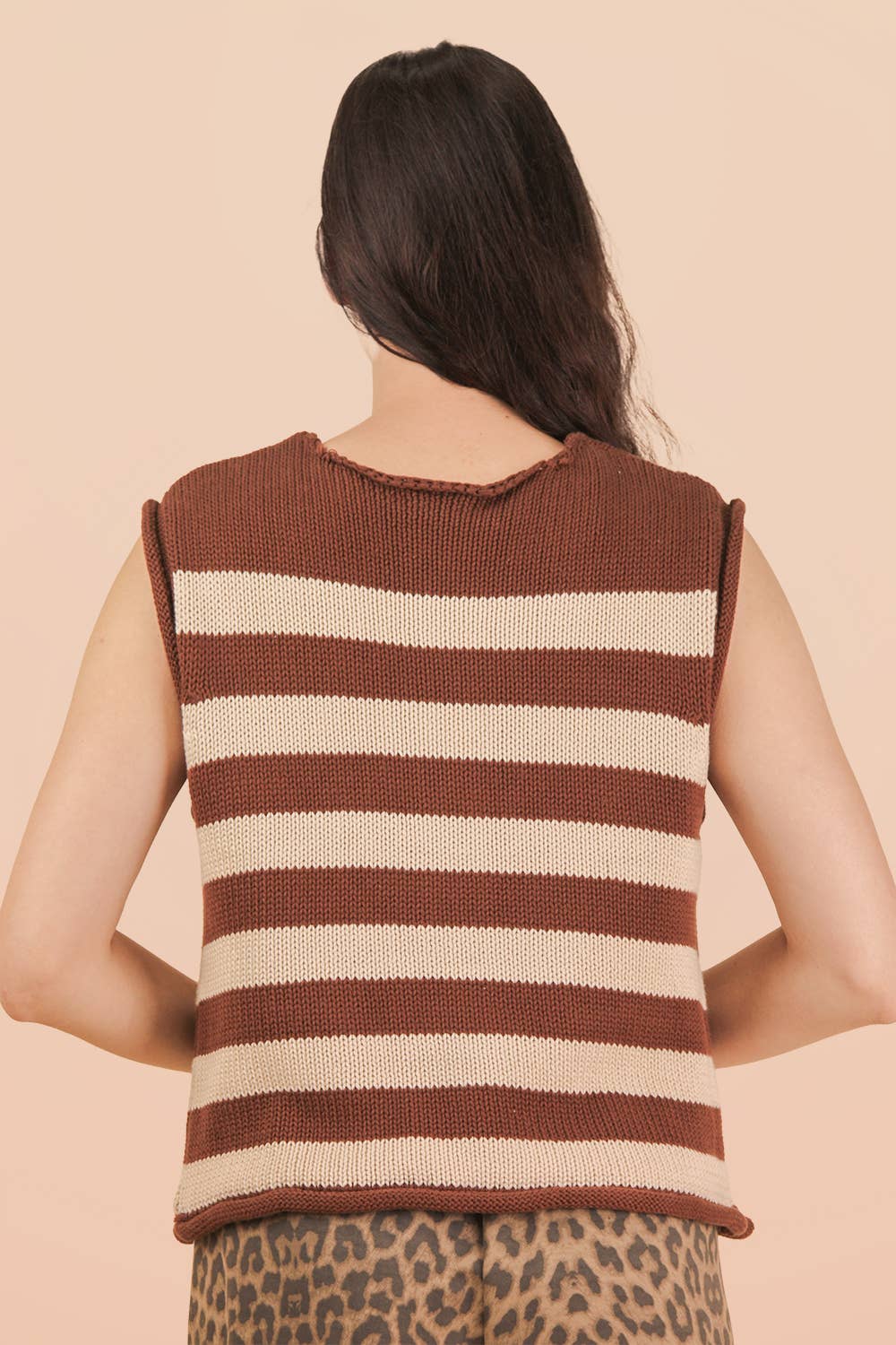 Brown Stripe Button Down Knit Sweater Top