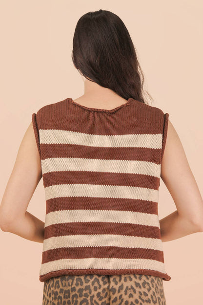 Brown Stripe Button Down Knit Sweater Top