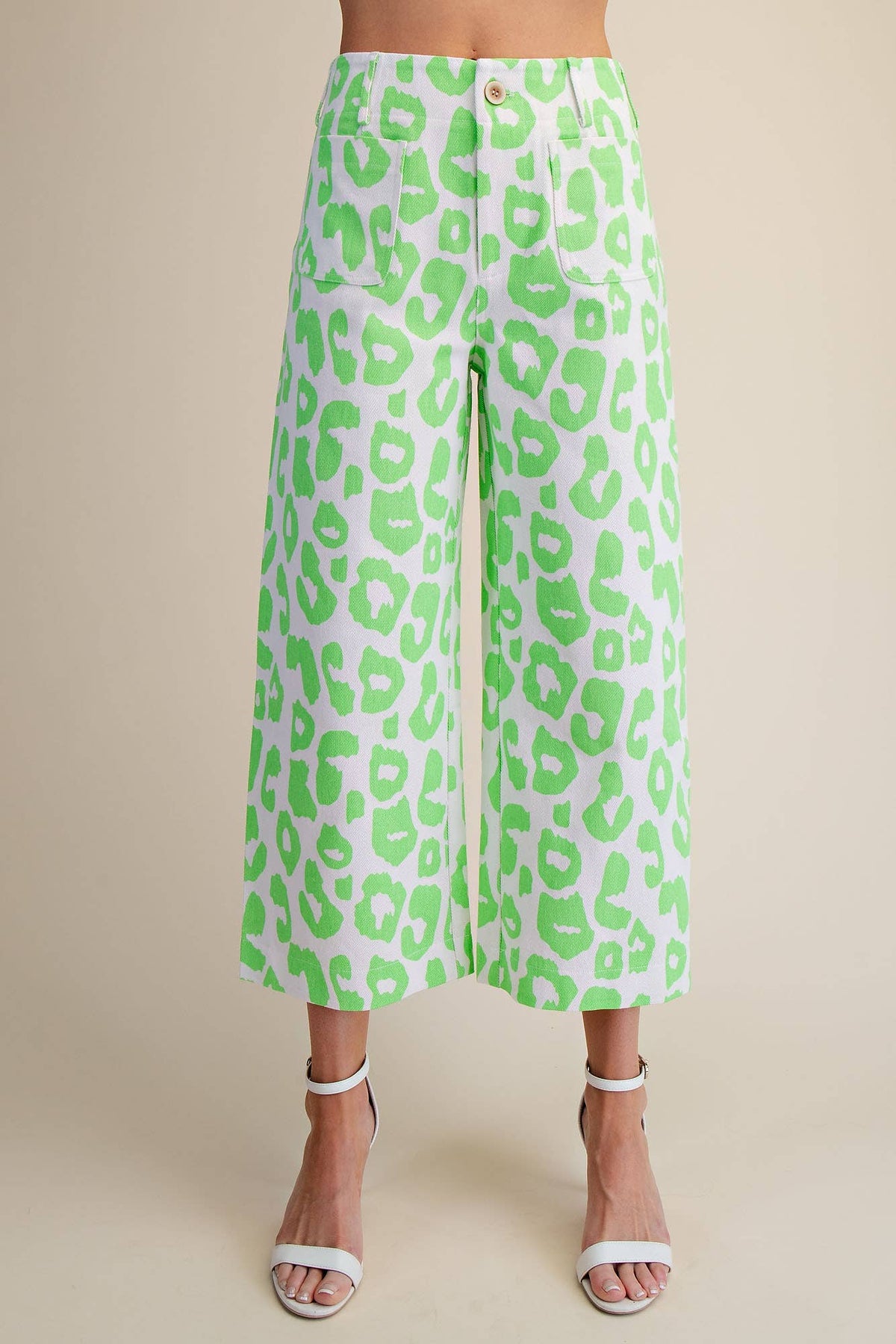 Glam - Colette Cropped Wide-Leg Neon Leopard Pants