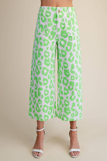 Glam - Colette Cropped Wide-Leg Neon Leopard Pants