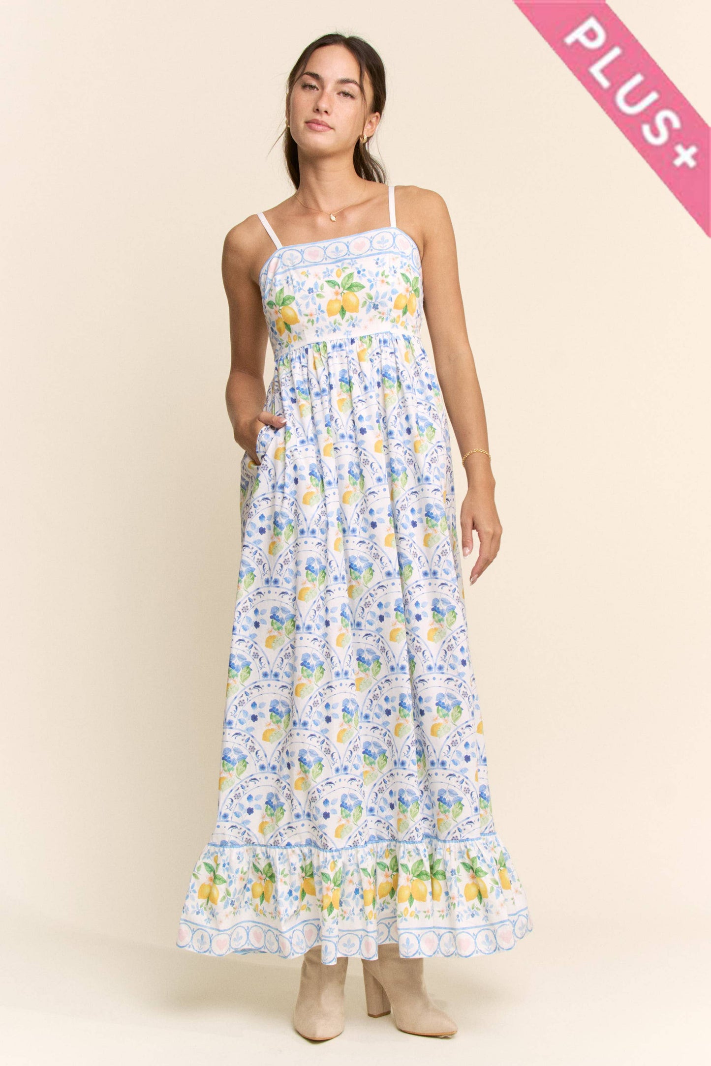 Davi & Dani - PLUS BORDER PRINT SMOCKING BACK MAXI DRESS