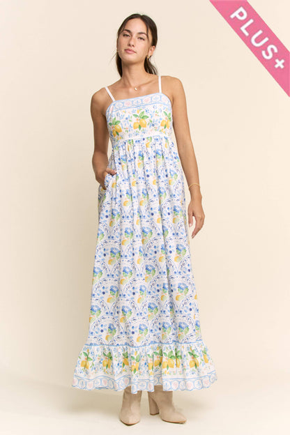 Davi & Dani - PLUS BORDER PRINT SMOCKING BACK MAXI DRESS