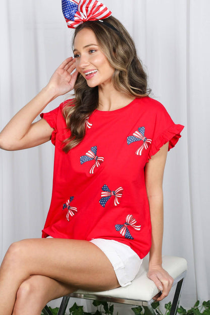 American Flag Bow Graphic Crew Neck