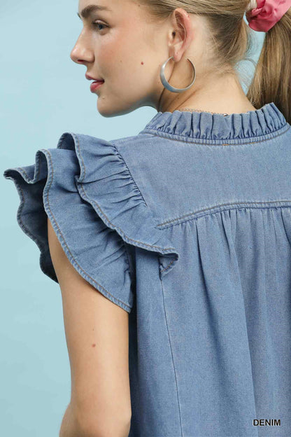 Chambray Ruffle Top