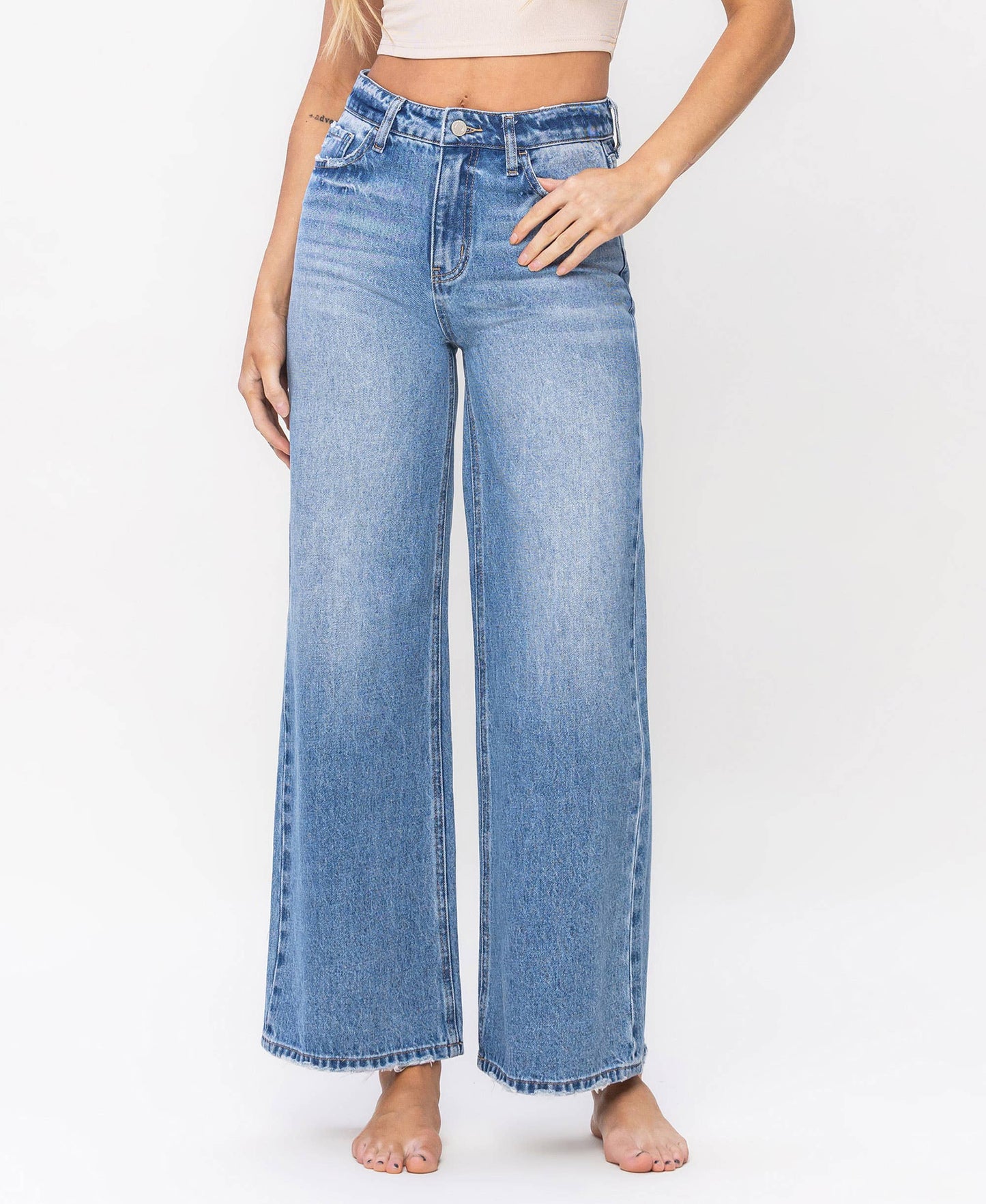 VERVET by FLYING MONKEY - SUPER HIGH RISE A-LINE TROUSER WIDE LEG JEANS V3422