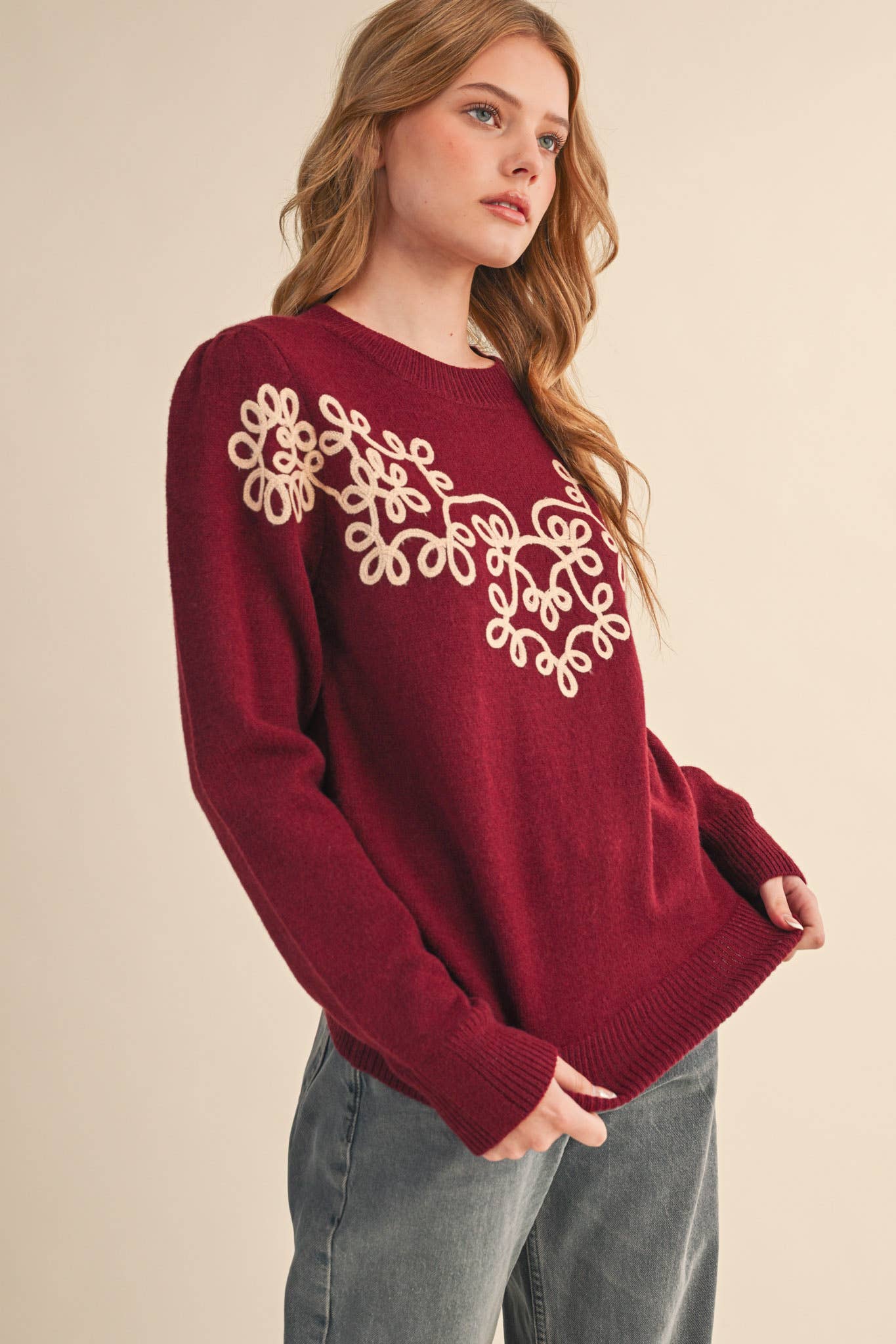 &MERCI - FLORAL KNIT DESIGN PULLOVER SWEATER MSW11201