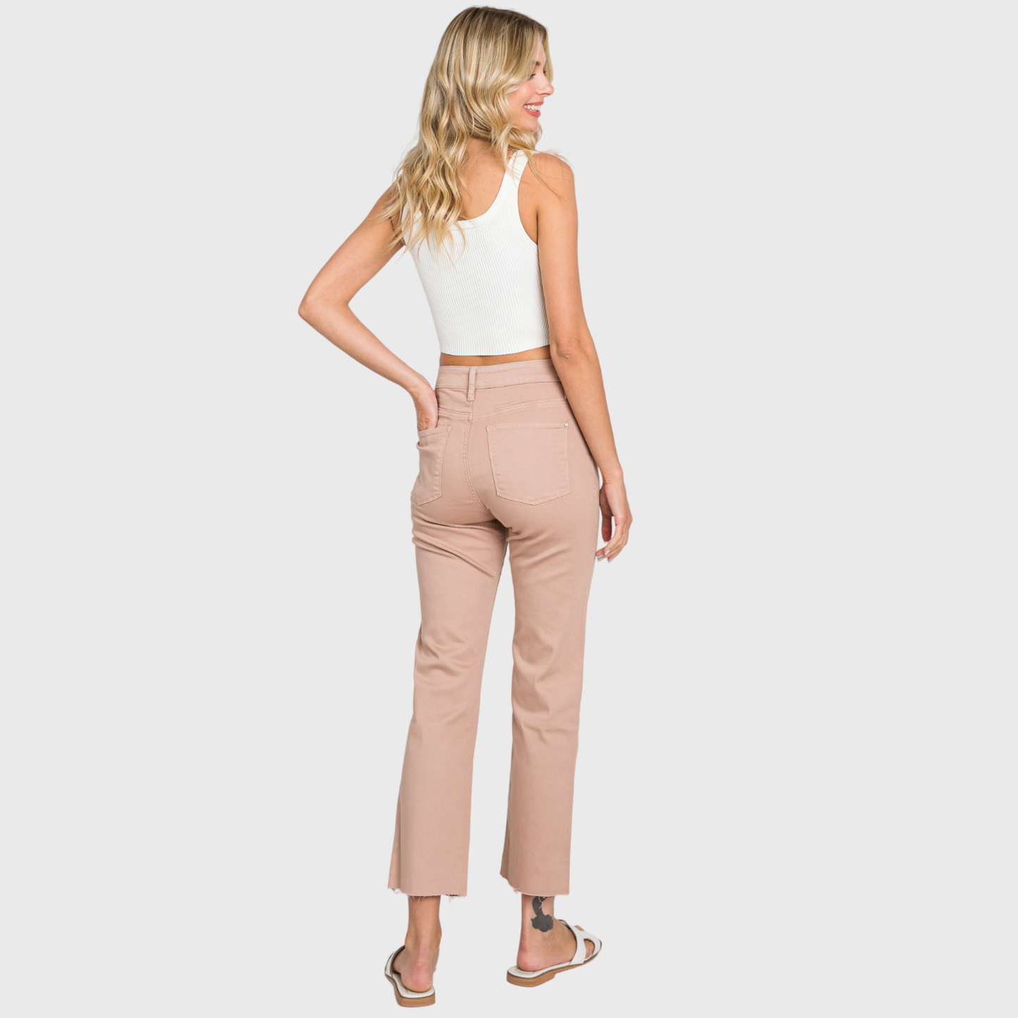 Petra153 - P894AHT-BLS HIGH RISE STRETCH SLIM STRAIGHT JEAN W/ RAW HEM