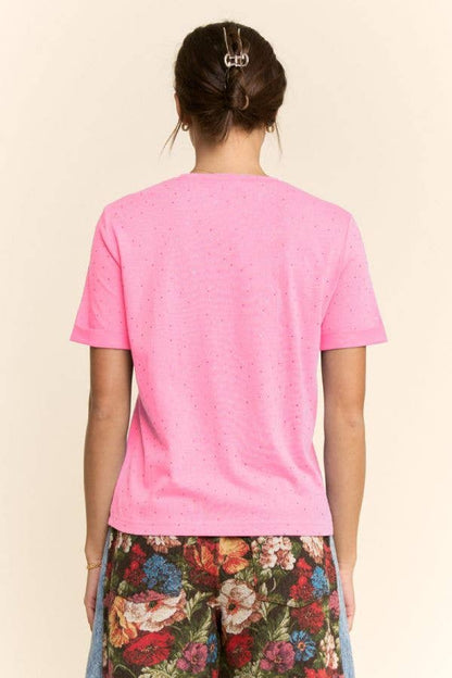 Davi & Dani - PLUS RHINESTONE EMBELLISHED RELAXED CREW NECK TEE
