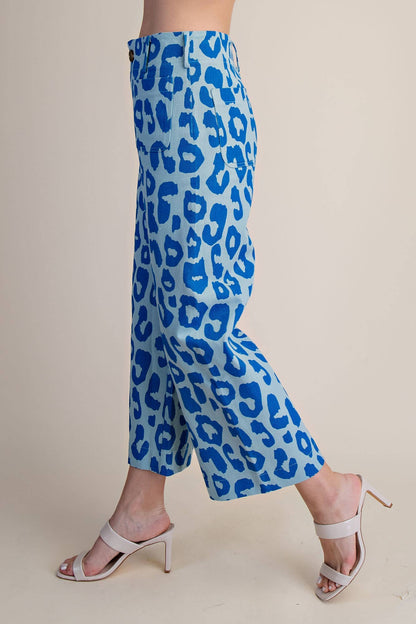 Glam - Colette Cropped Wide-Leg Neon Leopard Pants