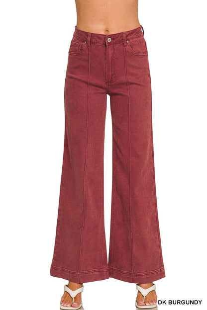 42POPS -  High Rise Wide Leg Pintuck Color Denim Pants