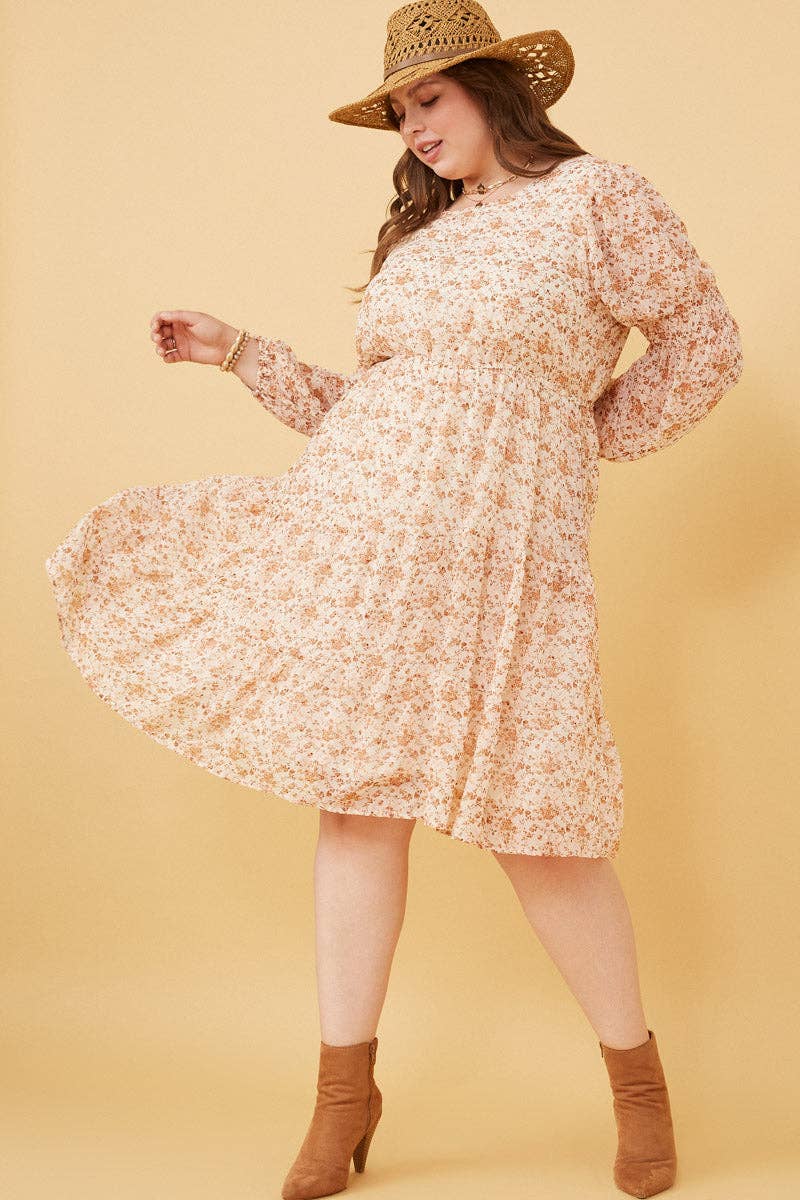 Hayden LA - Womens Floral Print Smocked Sleeve Midi Dress