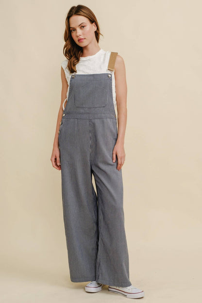 Cloud Ten - CR19032A - STRIPED CONTRAST STRAP COLOR OVERALL JUMPSUIT
