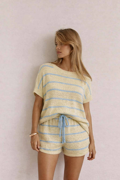 ACOA COLLECTION - STRIPE KNIT TOP AND SHORT SET
